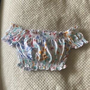 Ditsy Floral Ruffled Trim Floral Bathing Suit Off-Shoulder Top